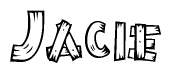 The clipart image shows the name Jacie stylized to look as if it has been constructed out of wooden planks or logs. Each letter is designed to resemble pieces of wood.