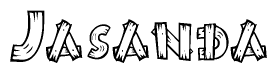 The image contains the name Jasanda written in a decorative, stylized font with a hand-drawn appearance. The lines are made up of what appears to be planks of wood, which are nailed together