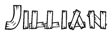 The image contains the name Jillian written in a decorative, stylized font with a hand-drawn appearance. The lines are made up of what appears to be planks of wood, which are nailed together