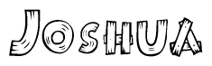 The image contains the name Joshua written in a decorative, stylized font with a hand-drawn appearance. The lines are made up of what appears to be planks of wood, which are nailed together