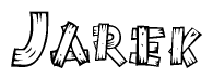 The clipart image shows the name Jarek stylized to look like it is constructed out of separate wooden planks or boards, with each letter having wood grain and plank-like details.
