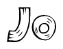 The image contains the name Jo written in a decorative, stylized font with a hand-drawn appearance. The lines are made up of what appears to be planks of wood, which are nailed together