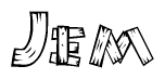 The clipart image shows the name Jem stylized to look like it is constructed out of separate wooden planks or boards, with each letter having wood grain and plank-like details.