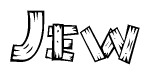 The image contains the name Jew written in a decorative, stylized font with a hand-drawn appearance. The lines are made up of what appears to be planks of wood, which are nailed together