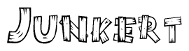 The clipart image shows the name Junkert stylized to look as if it has been constructed out of wooden planks or logs. Each letter is designed to resemble pieces of wood.