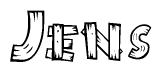 The image contains the name Jens written in a decorative, stylized font with a hand-drawn appearance. The lines are made up of what appears to be planks of wood, which are nailed together
