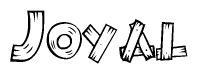 The image contains the name Joyal written in a decorative, stylized font with a hand-drawn appearance. The lines are made up of what appears to be planks of wood, which are nailed together