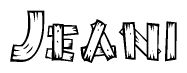 The image contains the name Jeani written in a decorative, stylized font with a hand-drawn appearance. The lines are made up of what appears to be planks of wood, which are nailed together