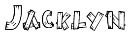 The clipart image shows the name Jacklyn stylized to look as if it has been constructed out of wooden planks or logs. Each letter is designed to resemble pieces of wood.