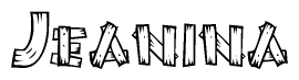 The image contains the name Jeanina written in a decorative, stylized font with a hand-drawn appearance. The lines are made up of what appears to be planks of wood, which are nailed together