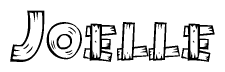 The image contains the name Joelle written in a decorative, stylized font with a hand-drawn appearance. The lines are made up of what appears to be planks of wood, which are nailed together