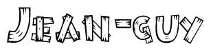 The clipart image shows the name Jean-guy stylized to look like it is constructed out of separate wooden planks or boards, with each letter having wood grain and plank-like details.