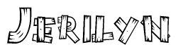 The image contains the name Jerilyn written in a decorative, stylized font with a hand-drawn appearance. The lines are made up of what appears to be planks of wood, which are nailed together