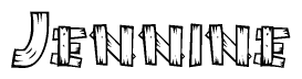 The image contains the name Jennine written in a decorative, stylized font with a hand-drawn appearance. The lines are made up of what appears to be planks of wood, which are nailed together