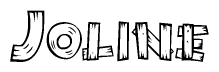 The image contains the name Joline written in a decorative, stylized font with a hand-drawn appearance. The lines are made up of what appears to be planks of wood, which are nailed together