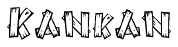The image contains the name Kankan written in a decorative, stylized font with a hand-drawn appearance. The lines are made up of what appears to be planks of wood, which are nailed together