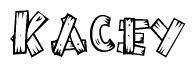 The clipart image shows the name Kacey stylized to look like it is constructed out of separate wooden planks or boards, with each letter having wood grain and plank-like details.
