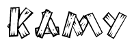The clipart image shows the name Kamy stylized to look like it is constructed out of separate wooden planks or boards, with each letter having wood grain and plank-like details.