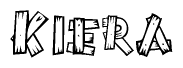 The image contains the name Kiera written in a decorative, stylized font with a hand-drawn appearance. The lines are made up of what appears to be planks of wood, which are nailed together
