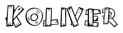 The clipart image shows the name Koliver stylized to look as if it has been constructed out of wooden planks or logs. Each letter is designed to resemble pieces of wood.