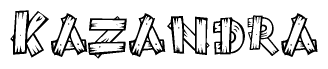 The image contains the name Kazandra written in a decorative, stylized font with a hand-drawn appearance. The lines are made up of what appears to be planks of wood, which are nailed together
