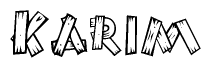 The clipart image shows the name Karim stylized to look as if it has been constructed out of wooden planks or logs. Each letter is designed to resemble pieces of wood.
