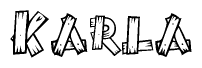 The clipart image shows the name Karla stylized to look as if it has been constructed out of wooden planks or logs. Each letter is designed to resemble pieces of wood.