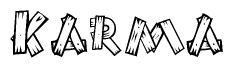 The clipart image shows the name Karma stylized to look as if it has been constructed out of wooden planks or logs. Each letter is designed to resemble pieces of wood.