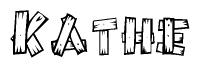 The clipart image shows the name Kathe stylized to look as if it has been constructed out of wooden planks or logs. Each letter is designed to resemble pieces of wood.
