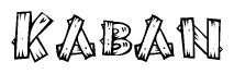 The image contains the name Kaban written in a decorative, stylized font with a hand-drawn appearance. The lines are made up of what appears to be planks of wood, which are nailed together