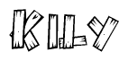 The clipart image shows the name Kily stylized to look like it is constructed out of separate wooden planks or boards, with each letter having wood grain and plank-like details.