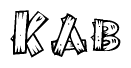 The image contains the name Kab written in a decorative, stylized font with a hand-drawn appearance. The lines are made up of what appears to be planks of wood, which are nailed together