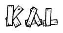 The clipart image shows the name Kal stylized to look like it is constructed out of separate wooden planks or boards, with each letter having wood grain and plank-like details.