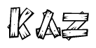 The clipart image shows the name Kaz stylized to look as if it has been constructed out of wooden planks or logs. Each letter is designed to resemble pieces of wood.