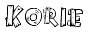 The clipart image shows the name Korie stylized to look as if it has been constructed out of wooden planks or logs. Each letter is designed to resemble pieces of wood.