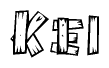 The clipart image shows the name Kei stylized to look as if it has been constructed out of wooden planks or logs. Each letter is designed to resemble pieces of wood.