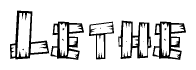The clipart image shows the name Lethe stylized to look as if it has been constructed out of wooden planks or logs. Each letter is designed to resemble pieces of wood.
