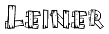 The image contains the name Leiner written in a decorative, stylized font with a hand-drawn appearance. The lines are made up of what appears to be planks of wood, which are nailed together