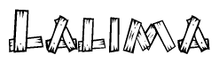 The clipart image shows the name Lalima stylized to look as if it has been constructed out of wooden planks or logs. Each letter is designed to resemble pieces of wood.