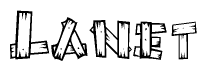 The image contains the name Lanet written in a decorative, stylized font with a hand-drawn appearance. The lines are made up of what appears to be planks of wood, which are nailed together