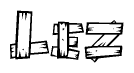 The image contains the name Lez written in a decorative, stylized font with a hand-drawn appearance. The lines are made up of what appears to be planks of wood, which are nailed together