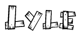 The clipart image shows the name Lyle stylized to look as if it has been constructed out of wooden planks or logs. Each letter is designed to resemble pieces of wood.