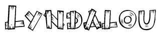 The image contains the name Lyndalou written in a decorative, stylized font with a hand-drawn appearance. The lines are made up of what appears to be planks of wood, which are nailed together