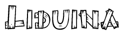 The clipart image shows the name Liduina stylized to look like it is constructed out of separate wooden planks or boards, with each letter having wood grain and plank-like details.