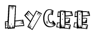 The clipart image shows the name Lycee stylized to look as if it has been constructed out of wooden planks or logs. Each letter is designed to resemble pieces of wood.