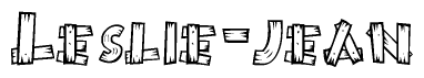 The clipart image shows the name Leslie-jean stylized to look like it is constructed out of separate wooden planks or boards, with each letter having wood grain and plank-like details.