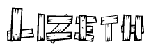 The clipart image shows the name Lizeth stylized to look like it is constructed out of separate wooden planks or boards, with each letter having wood grain and plank-like details.
