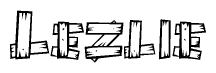 The clipart image shows the name Lezlie stylized to look like it is constructed out of separate wooden planks or boards, with each letter having wood grain and plank-like details.