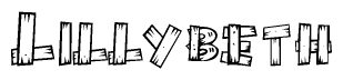 The clipart image shows the name Lillybeth stylized to look like it is constructed out of separate wooden planks or boards, with each letter having wood grain and plank-like details.
