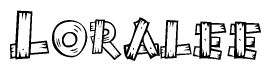 The image contains the name Loralee written in a decorative, stylized font with a hand-drawn appearance. The lines are made up of what appears to be planks of wood, which are nailed together